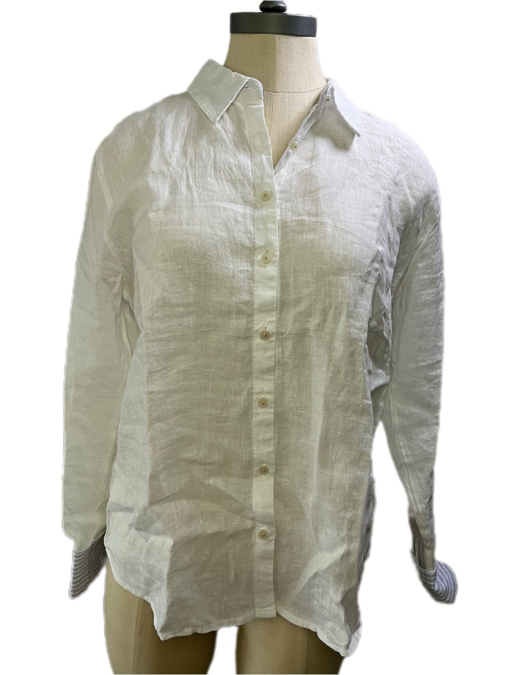 Tahari Luxe Linen White Button-Down Shirt
